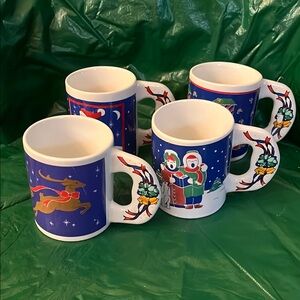 Festive Holiday Mug Set - Blue and White